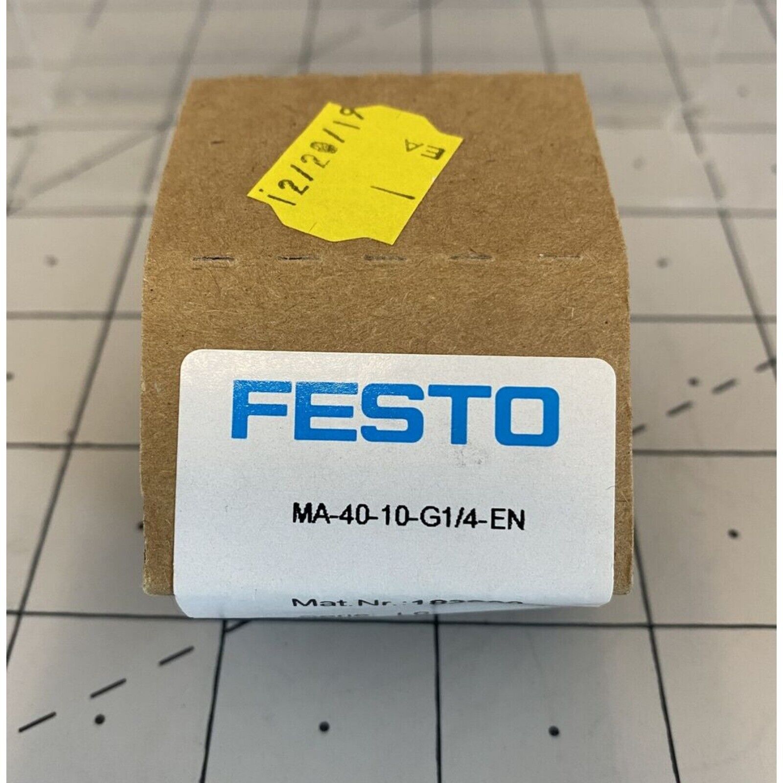 FESTO MA-40-10-G1/4-EN pressure gauge product packaging with date 12/20/19