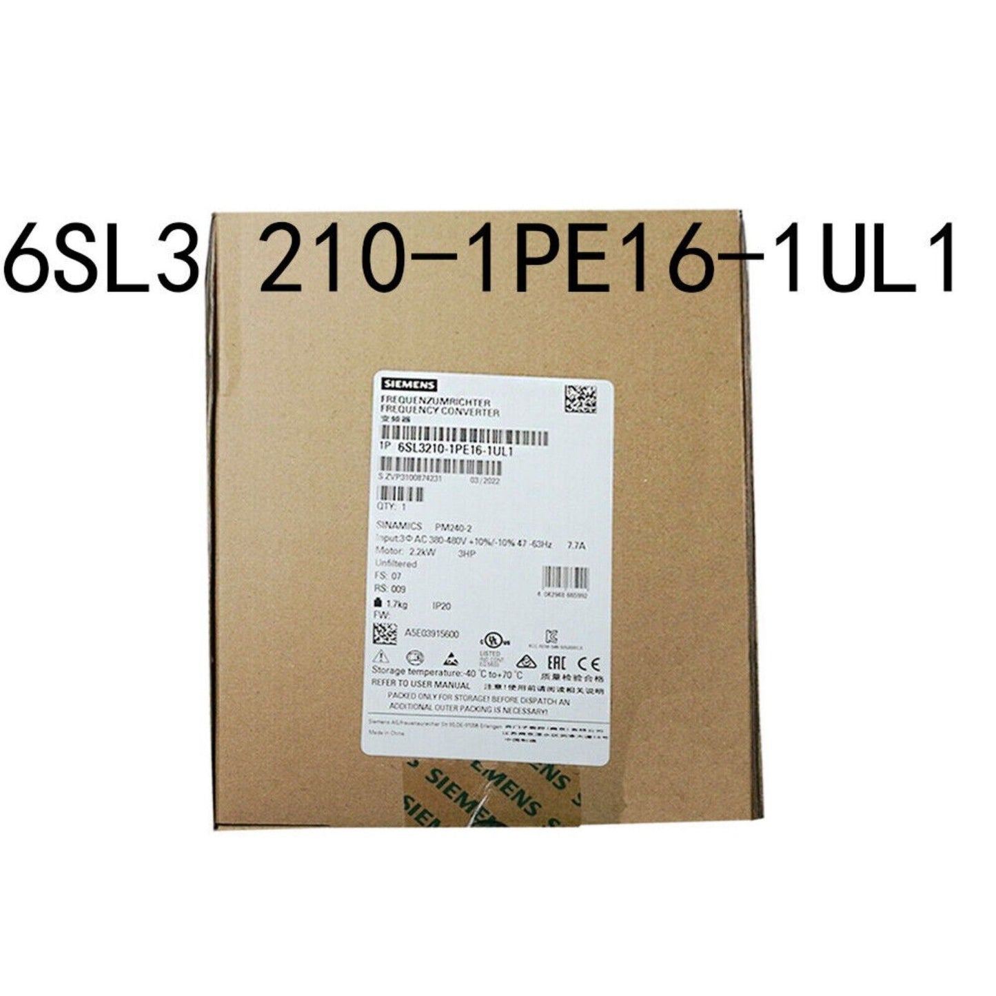 Siemens SINAMICS PM240-2 frequency converter 6SL3210-1PE16-1UL1, industrial automation part.