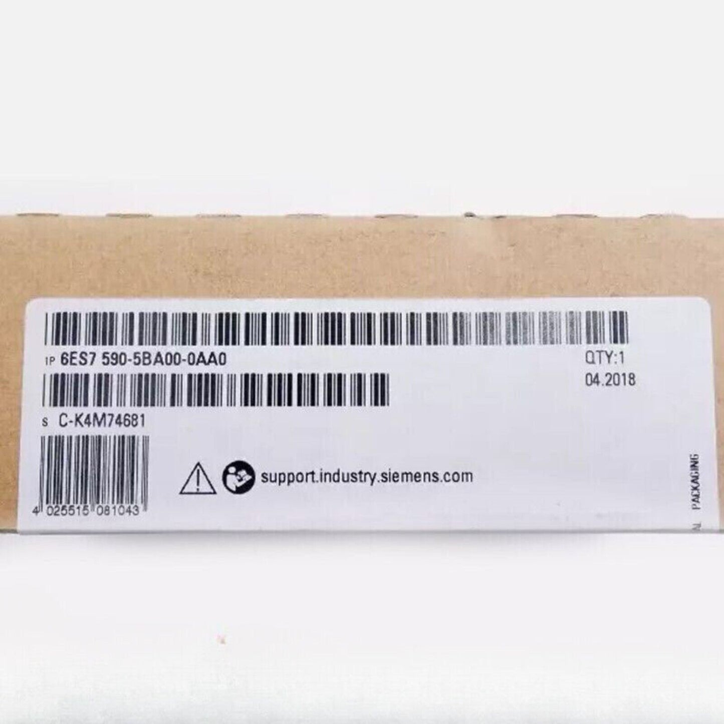 Siemens S7-1500 product label with part number 6ES7 590-5BA00-0AA0 and barcode.