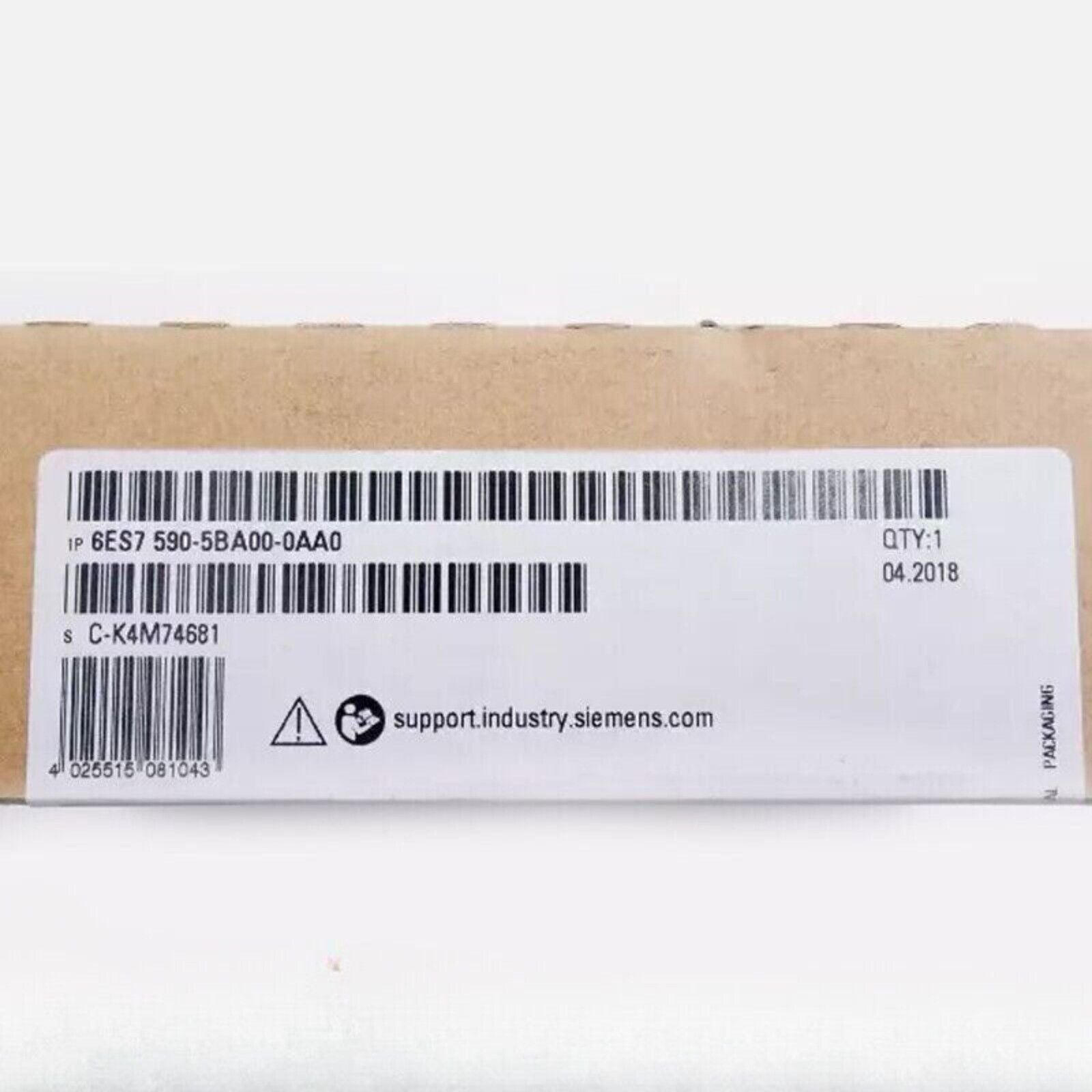 Siemens S7-1500 product label with part number 6ES7 590-5BA00-0AA0 and barcode.