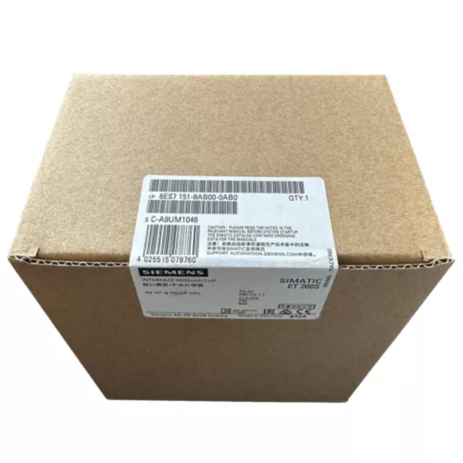Siemens SIMATIC ET 200S IM151-8 PN/DP CPU in packaging, industrial automation part