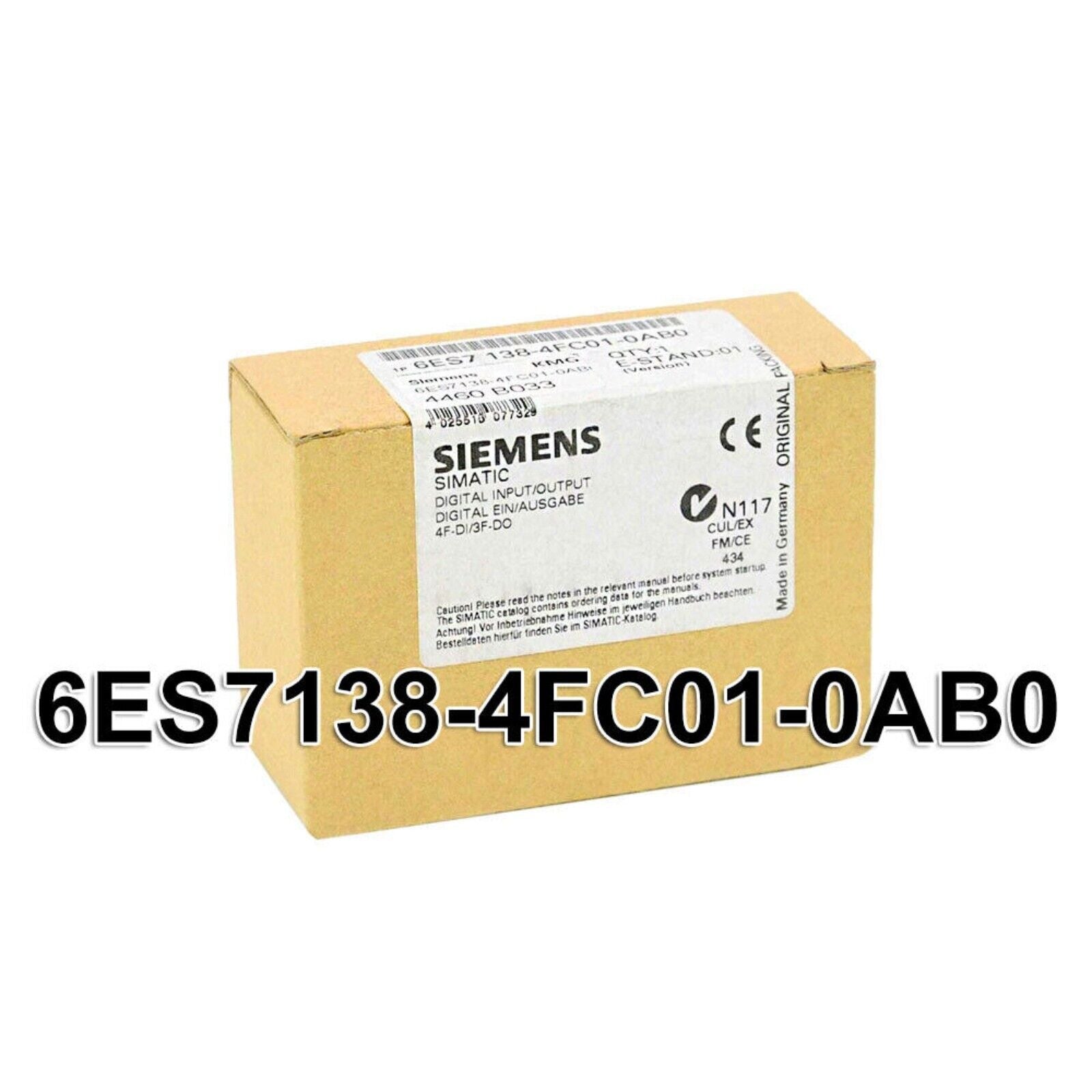 Siemens SIMATIC ET 200S 6ES7138-4FC01-0AB0 Digital I/O Module, original packaging, for industrial automation.