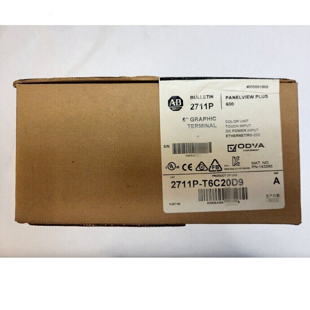 Allen-Bradley PanelView Plus 600 HMI in packaging, model 2711P-T6C20D9, 6" Graphic Terminal.  PLC product.