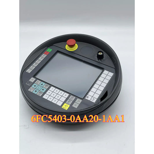 Siemens 6FC5403-0AA20-1AA1 HT8 Handwheel, Black industrial control panel with buttons and a screen, PLC module