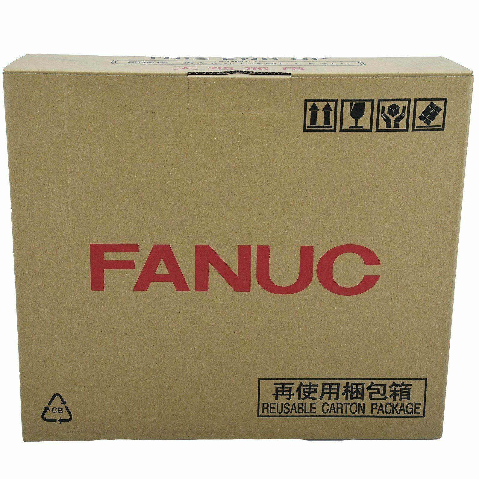 FANUC servo amplifier packaging box. Reusable carton package with shipping labels.