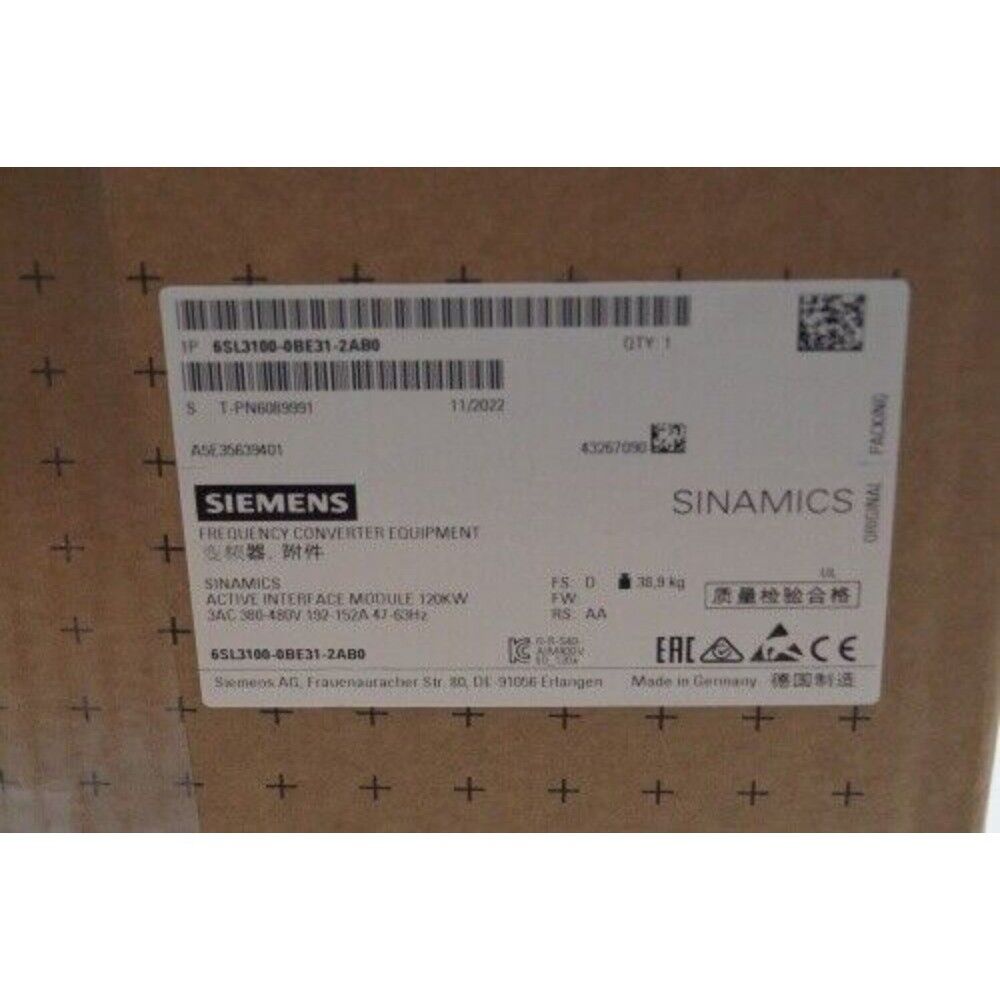 Siemens SINAMICS S120 Active Interface Module, industrial automation part 6SL3100-0BE31-2AB0, Made in Germany