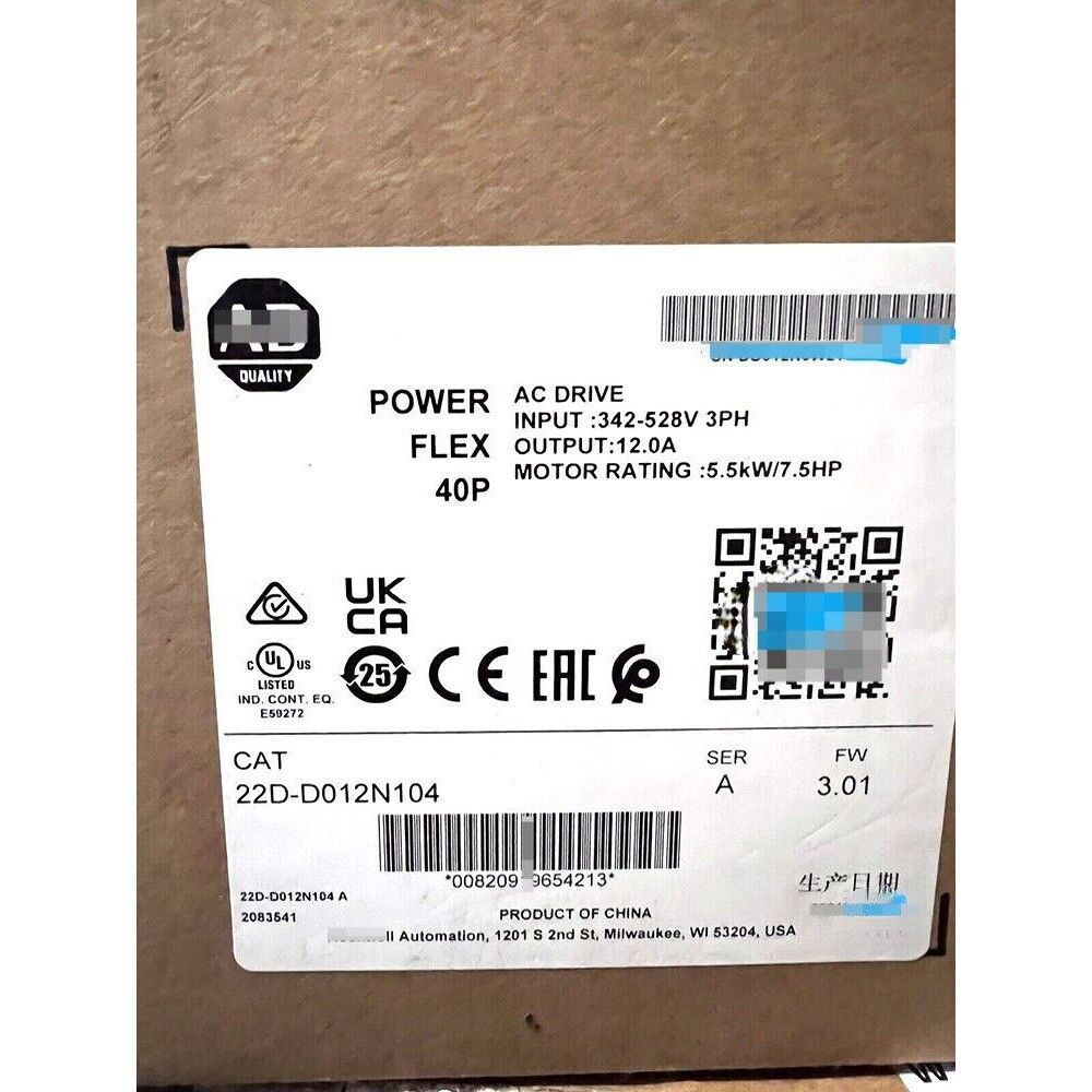 Allen-Bradley 22D-D012N104 PowerFlex 40P AC Drive. Industrial automation part, 12.0A output.