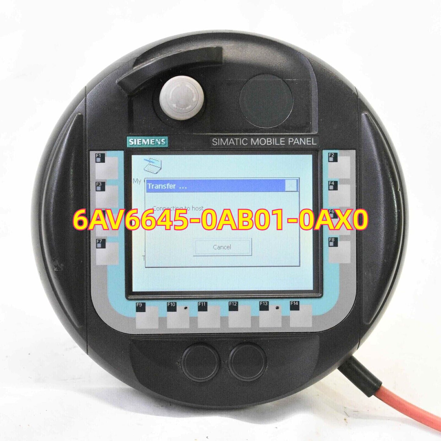 Siemens Simatic Mobile Panel 177DP, black handheld device with screen and buttons, displaying 'Transfer'.