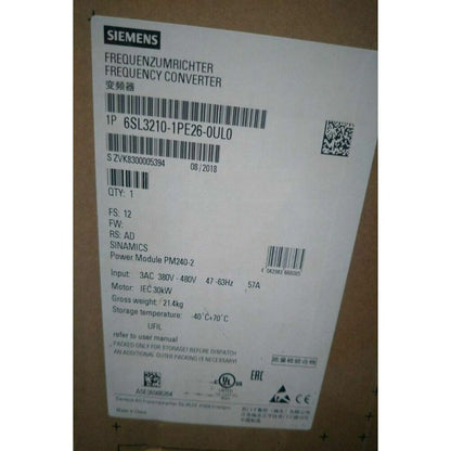 Siemens SINAMICS G120 6SL3210-1PE26-0UL0 Power Module Label, 3AC 380-480V, 30kW, Industrial Drive Component