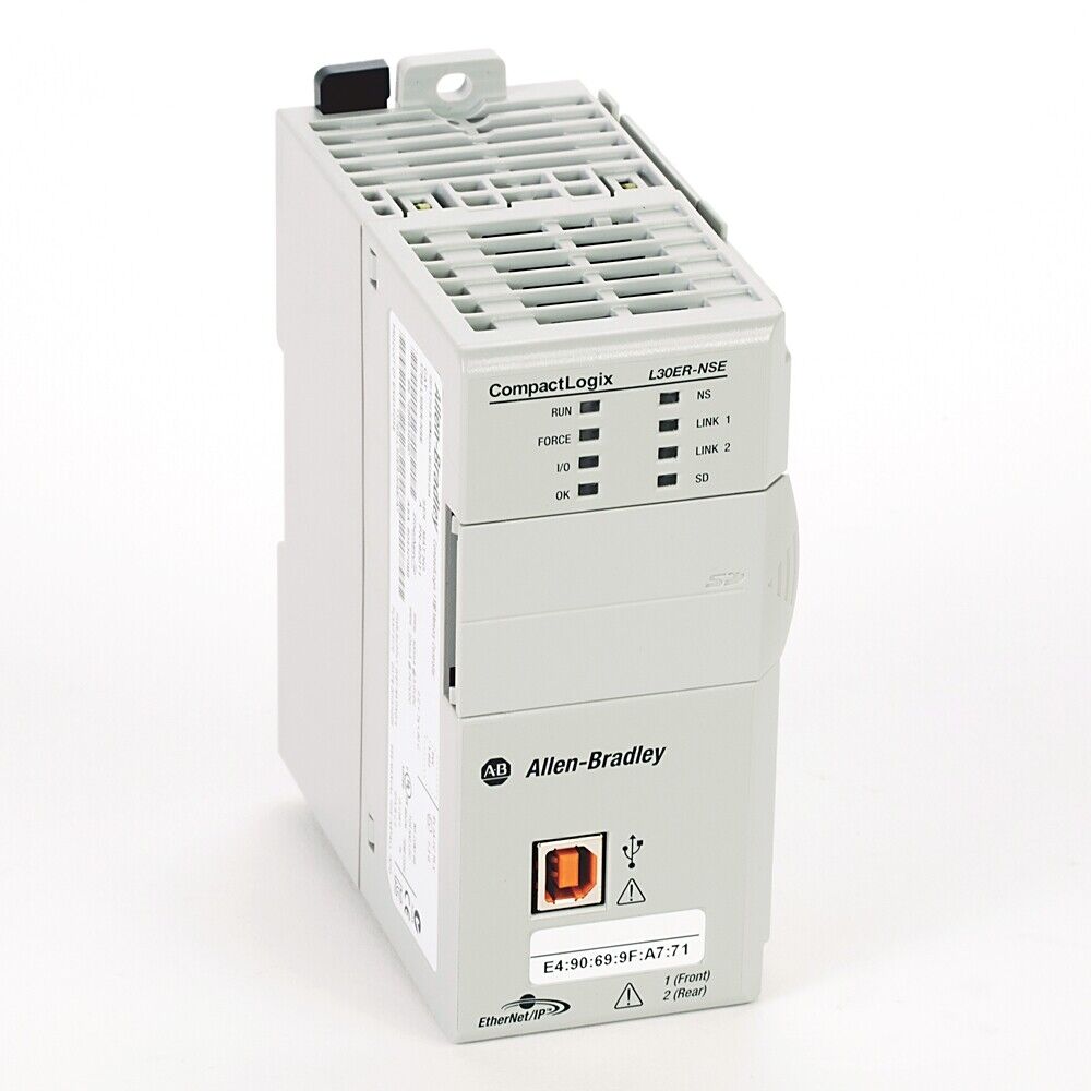 Allen-Bradley 1769-L30ER-NSE CompactLogix Controller, Ethernet/IP, DIN-rail mountable, industrial automation.