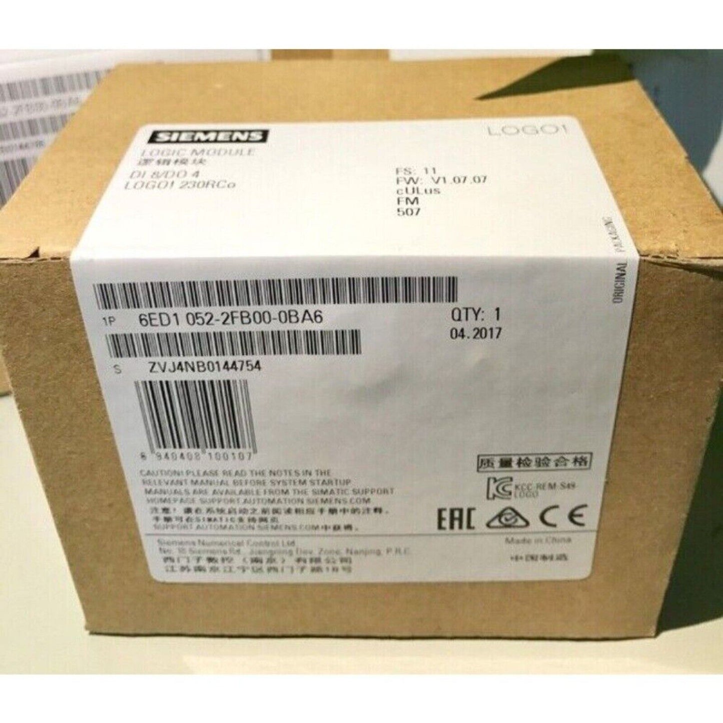 Siemens LOGO! 230RCEO logic module in packaging, model 6ED1 052-2FB00-0BA6, industrial automation part.