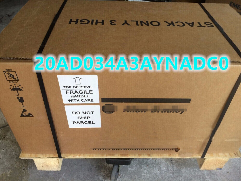 Allen-Bradley PowerFlex 70 AC Drive shipping box with labels, fragile, handle with care