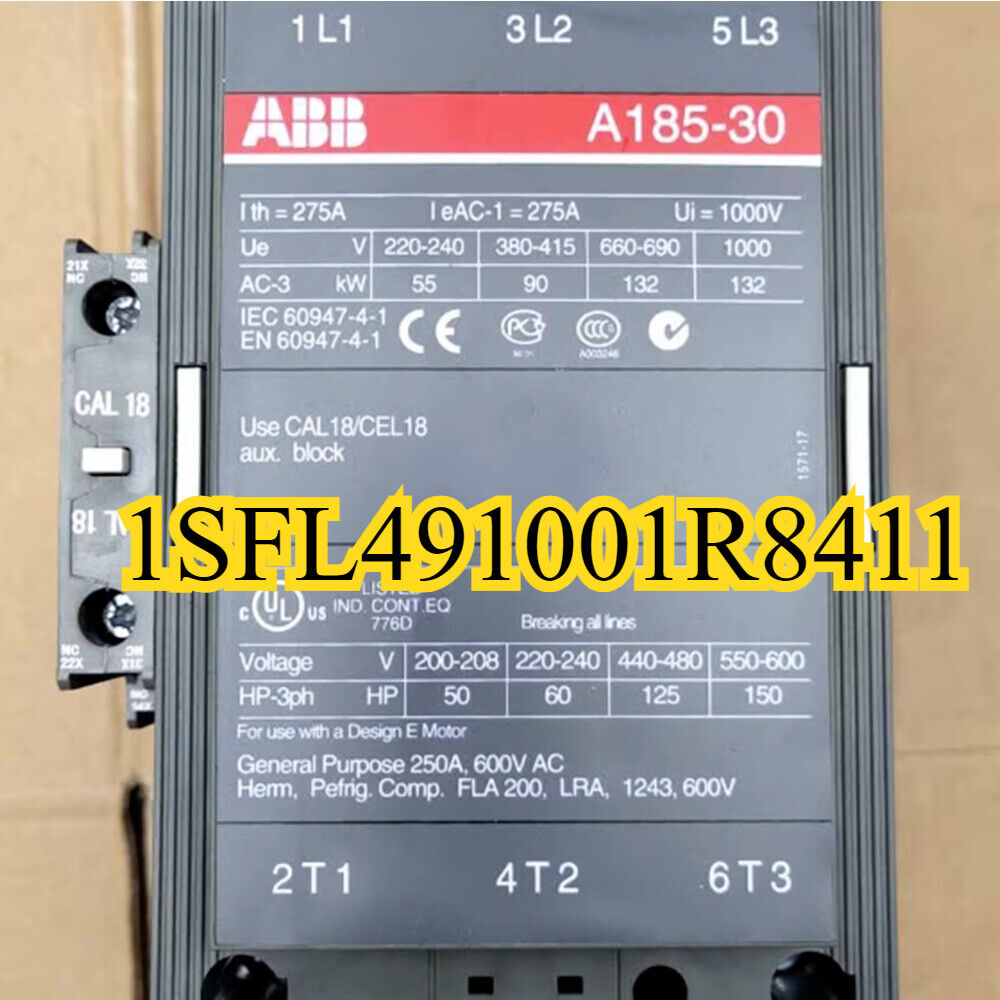 ABB A185-30 AC Contactor, 24V, 110V, 220-230V, industrial automation part, 1SFL491001R8411 specifications.