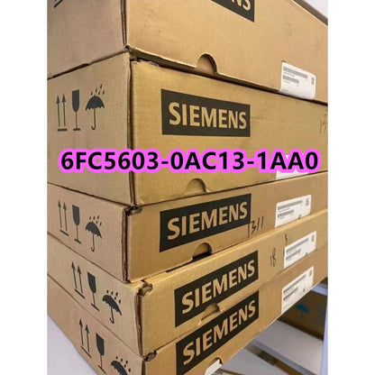 Siemens 6FC5603-0AC13-1AA0 PLC components, stacked cardboard boxes with product information
