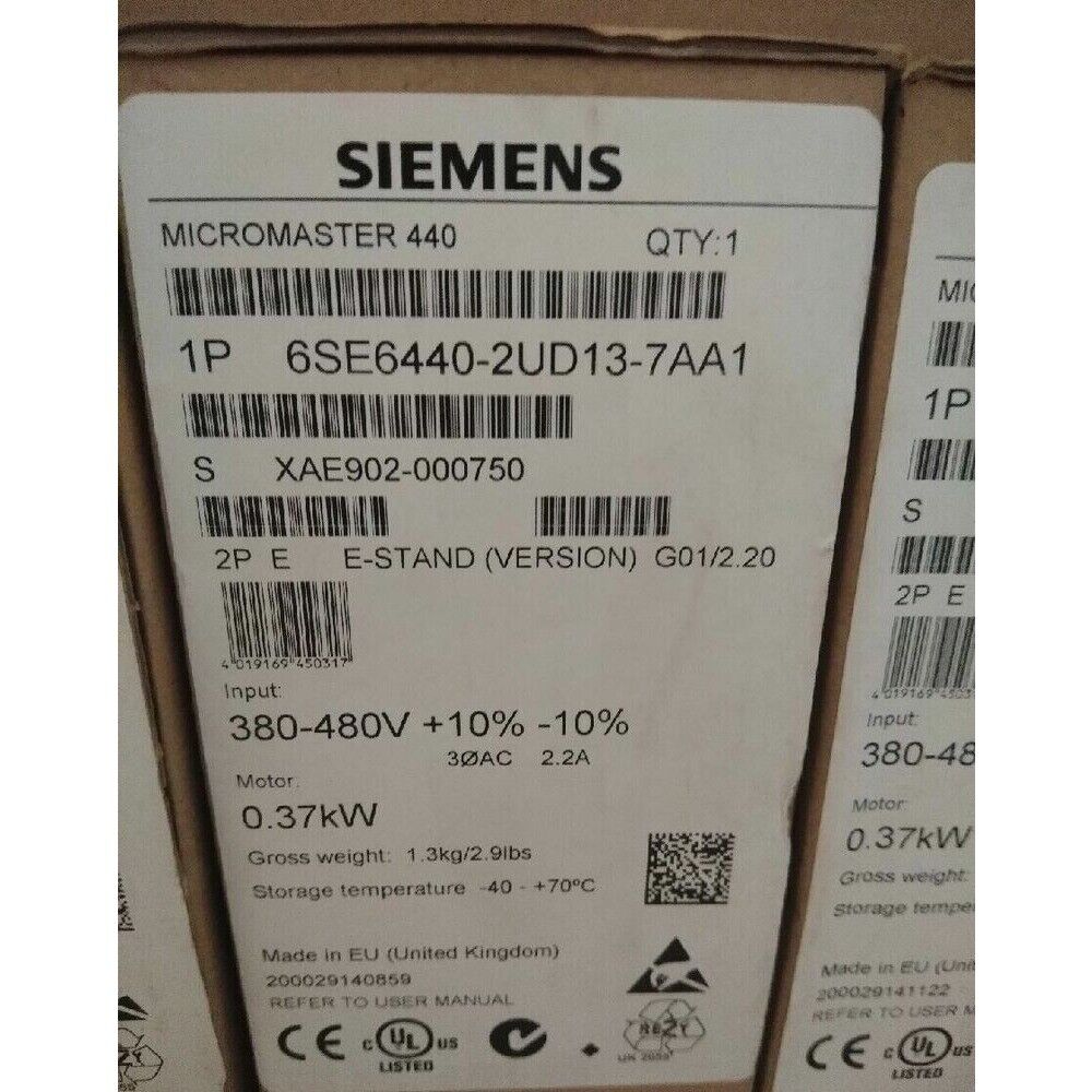 Siemens MICROMASTER 440, part number 6SE6440-2UD13-7AA1, industrial automation component label
