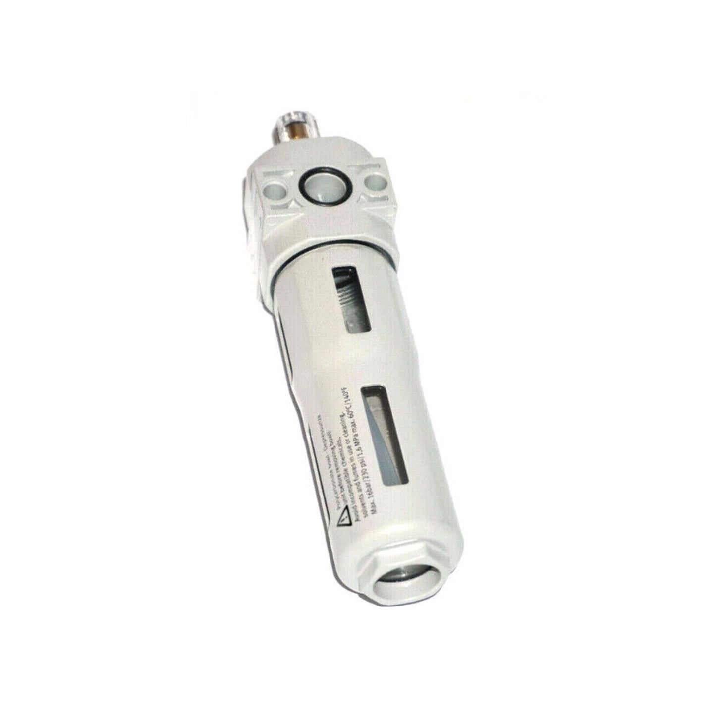 Festo LOE-D-MINI 192575 air line lubricator, pneumatic automation component. Silver and clear design.