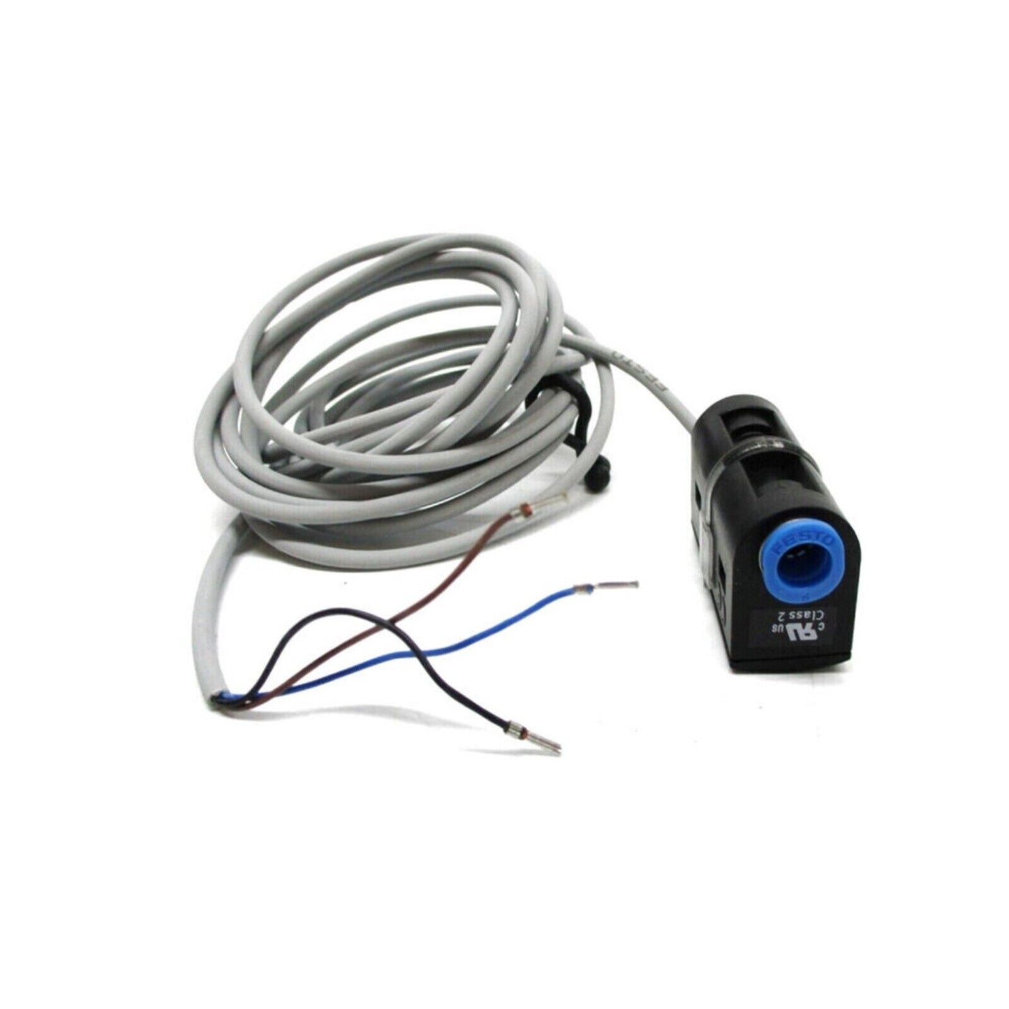 Festo SDE5-D10-O-Q6E-P-K pressure sensor with cable, industrial automation part, Class 2 certified.