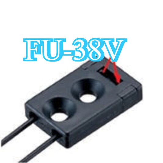 Keyence FU-38V Digital Fibre Optic Sensor, black housing, two holes, and two black wires