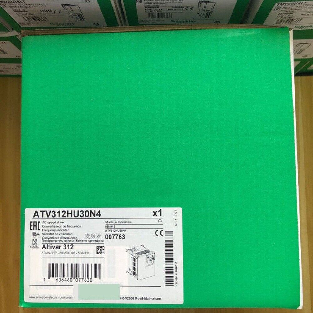 Schneider Electric ATV312HU30N4 AC Speed Drive, industrial automation equipment, with product details label.