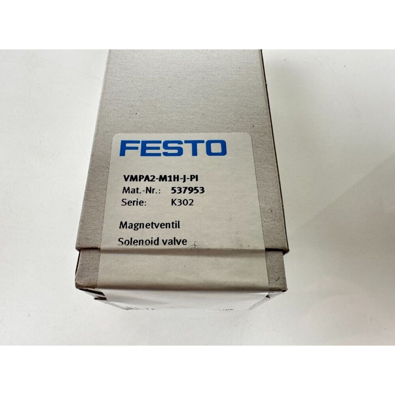 FESTO VMPA2-M1H-J-PI solenoid valve box, industrial automation part with specifications visible, Mat.-Nr.: 537953