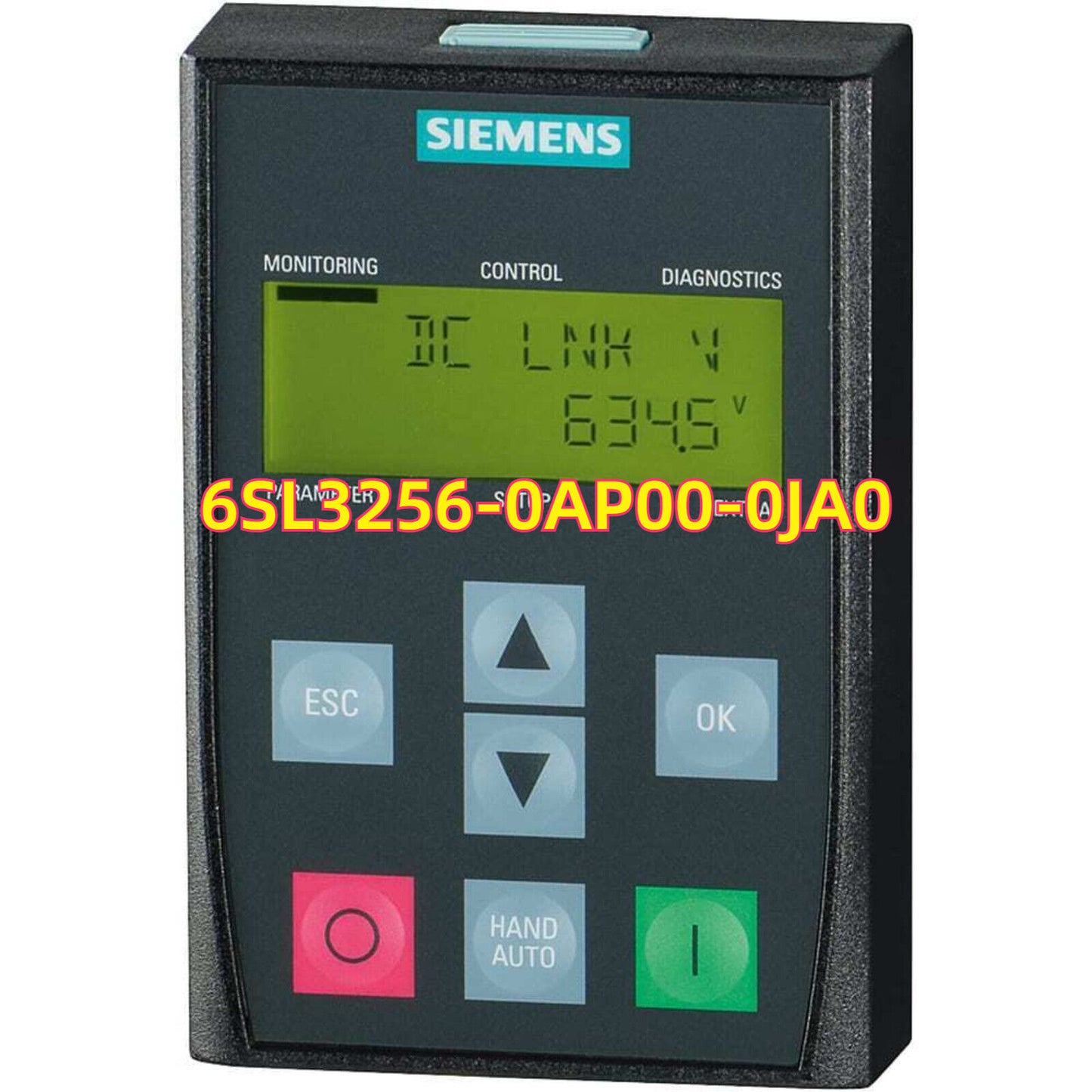 Siemens SINAMICS G120 door mounting unit, displaying DC LNK V 634.5, part number 6SL3256-0AP00-0JA0
