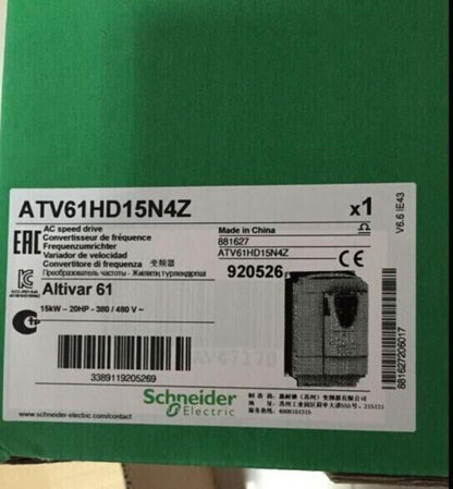 Schneider Electric ATV61HD15N4Z AC Speed Drive on Green Packaging