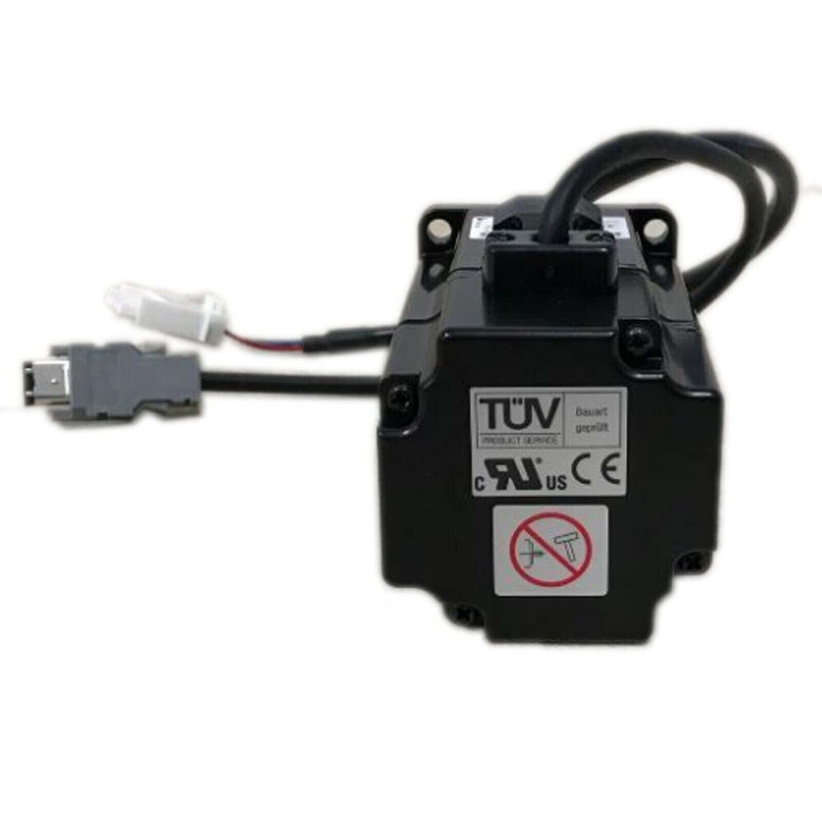 Yaskawa SGMAH-02AAF41 servo motor with connectors and cables. TUV Product Service certified. New industrial automation part.