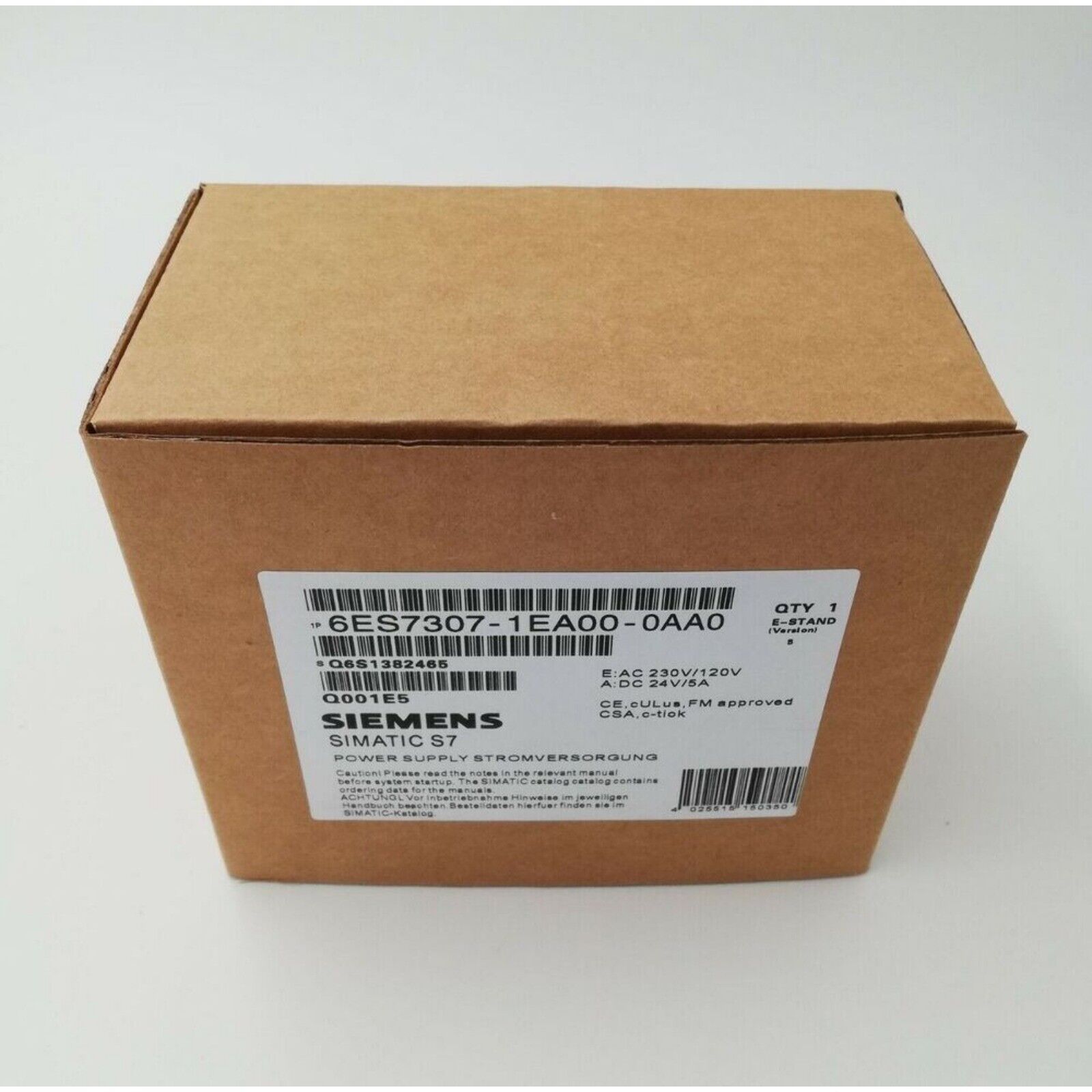 Siemens SIMATIC S7-300 PS307 power supply in packaging, 6ES7307-1EA00-0AA0, industrial automation part.