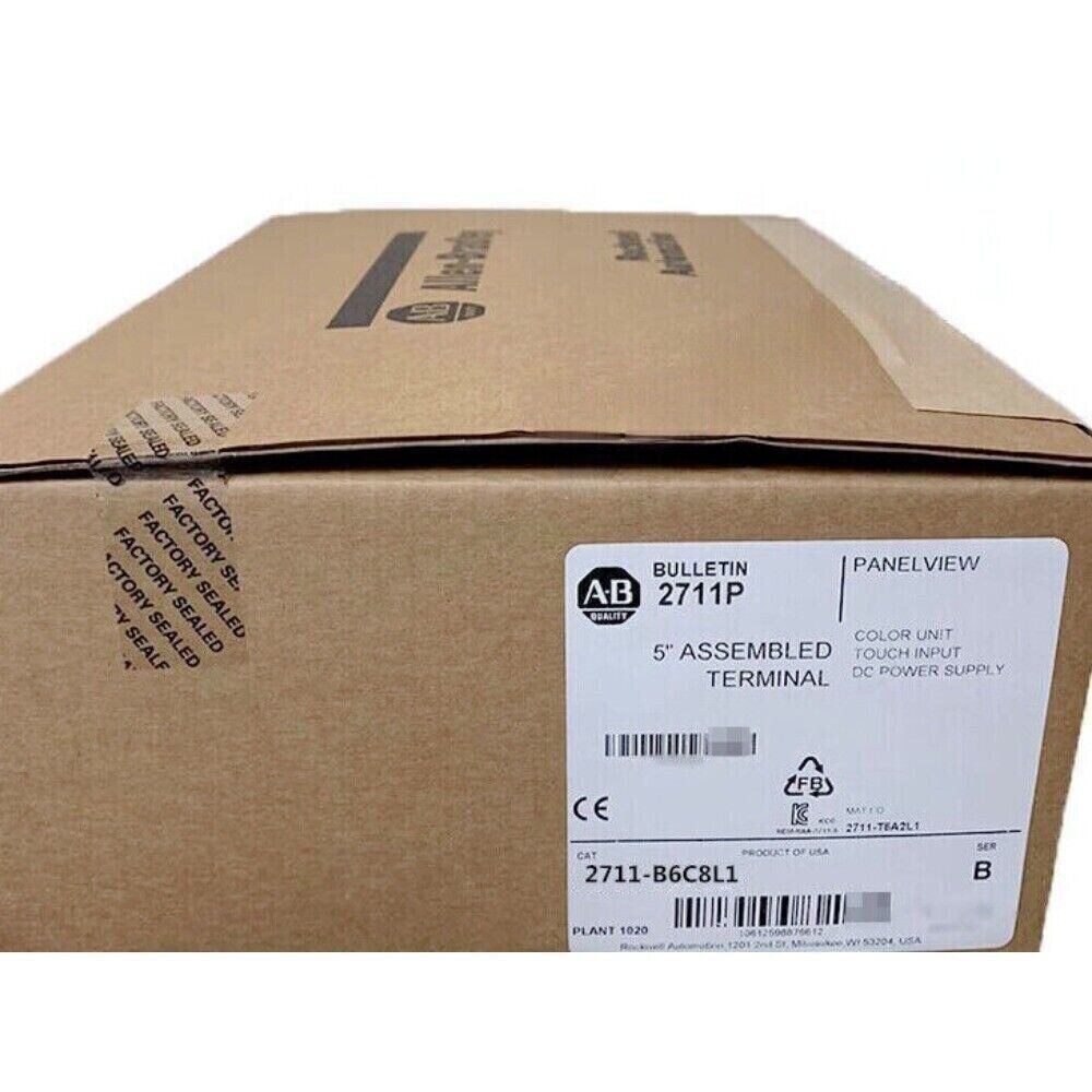 Allen-Bradley 2711-B6C8L1 PanelView 600, 5" Assembled Terminal, PLC module product box with factory sealed label.