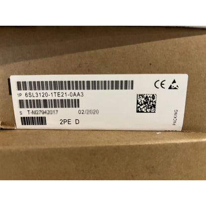 Siemens SINAMICS S120 6SL3120-1TE21-0AA3 Single Motor Module product label. Industrial automation part.