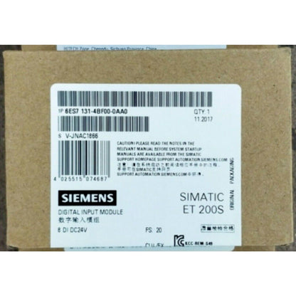 Siemens SIMATIC ET 200S Digital Input Module box, 6ES7 131-4BF00-0AA0, 8 DI DC24V, Original Packaging