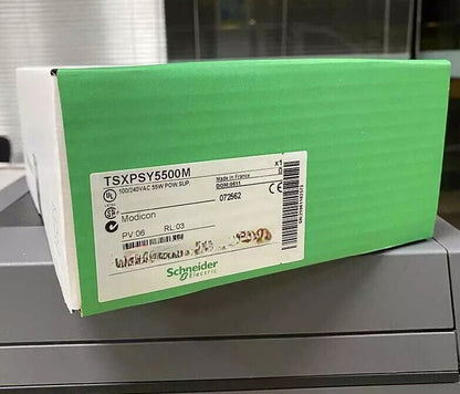 Schneider Electric TSXPSY5500M PLC power supply module, Made in France, industrial automation component.