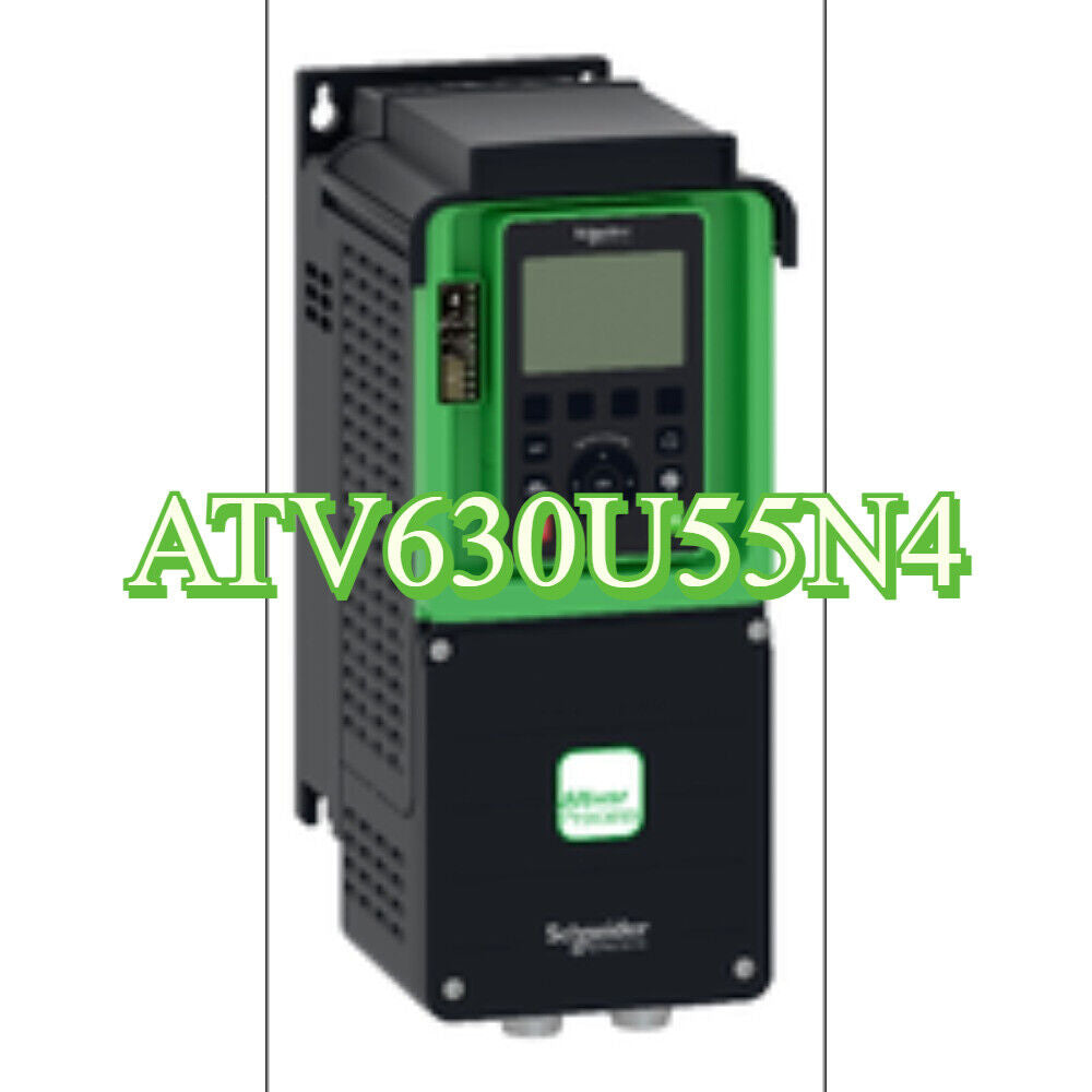 Schneider ATV630U55N4 frequency converter, black and green industrial automation equipment