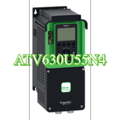 Schneider ATV630U55N4 frequency converter, black and green industrial automation equipment