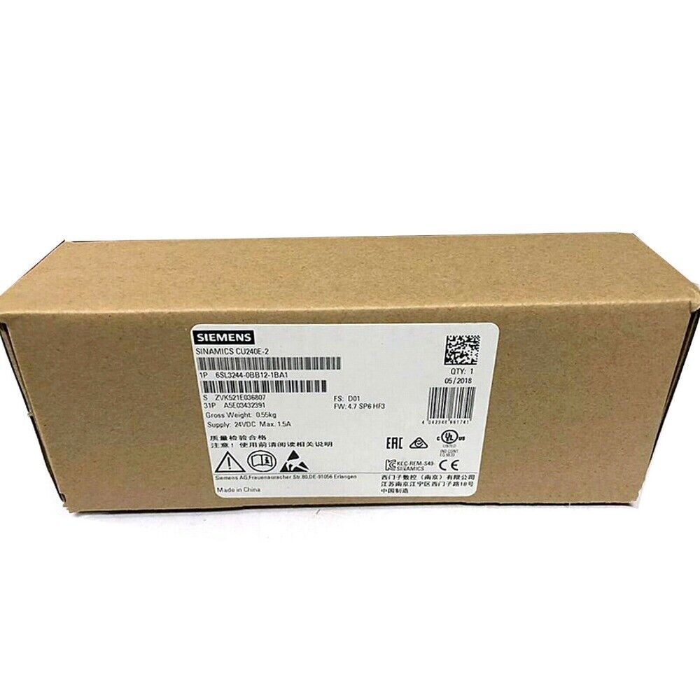 SINAMICS CU240E-2 control unit packaging, 6SL3244-0BB12-1BA1, Siemens industrial automation part, Made in China.