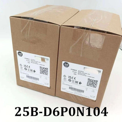 Allen-Bradley PowerFlex 525 AC drive, model 25B-D6P0N104, boxed industrial automation part.