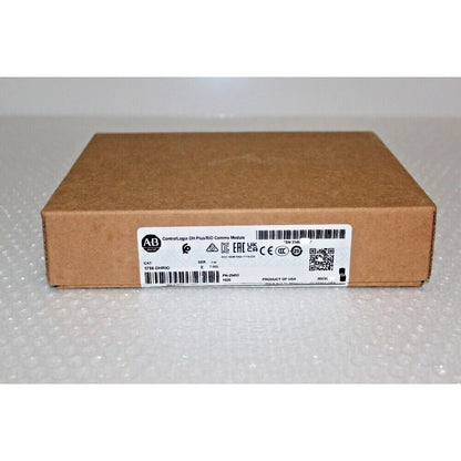 Allen-Bradley 1756-DHRIO ControlLogix DH Plus/RIO communication module in brown box, product of USA.