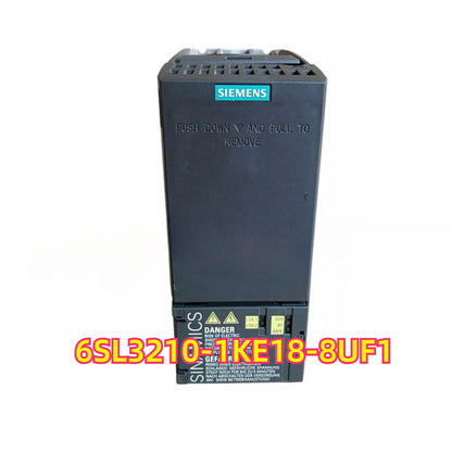 SINAMICS G120C Frequency Inverter 6SL3210-1KE18-8UF1, black, by Siemens, with warnings.