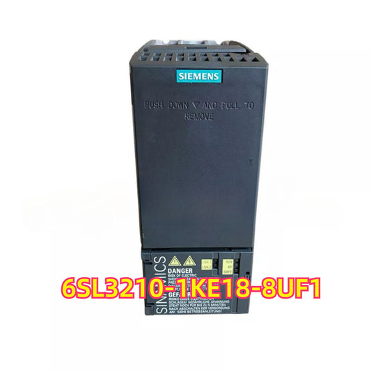 SINAMICS G120C Frequency Inverter 6SL3210-1KE18-8UF1, black, by Siemens, with warnings.
