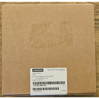 Siemens SITOP PSU6200 power supply unit in brown cardboard box. Industrial automation component, model 6EP3334-7SB00-3AX0.