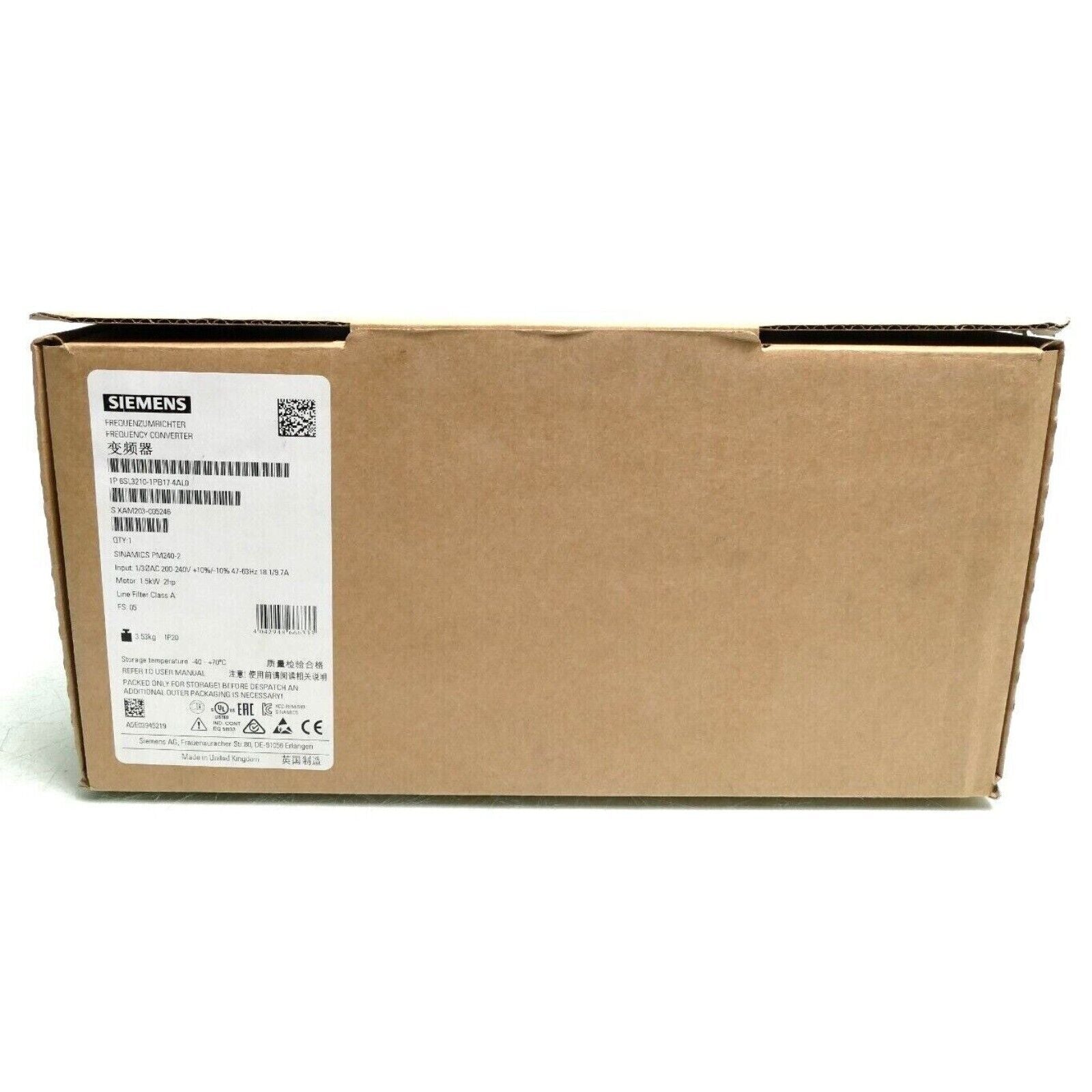 Siemens SINAMICS PM240-2 Frequency Converter Box, 6SL3210-1PB17-4AL0, Industrial Automation Part