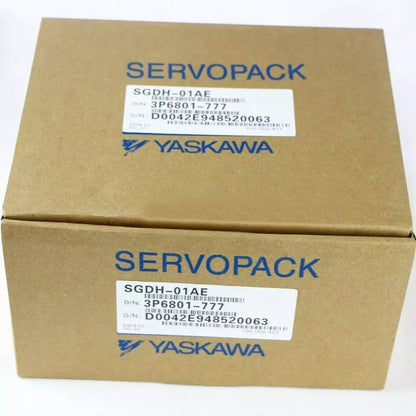 Yaskawa SGDH-01AE Servo Driver in a brown SERVOPACK box, industrial automation part.