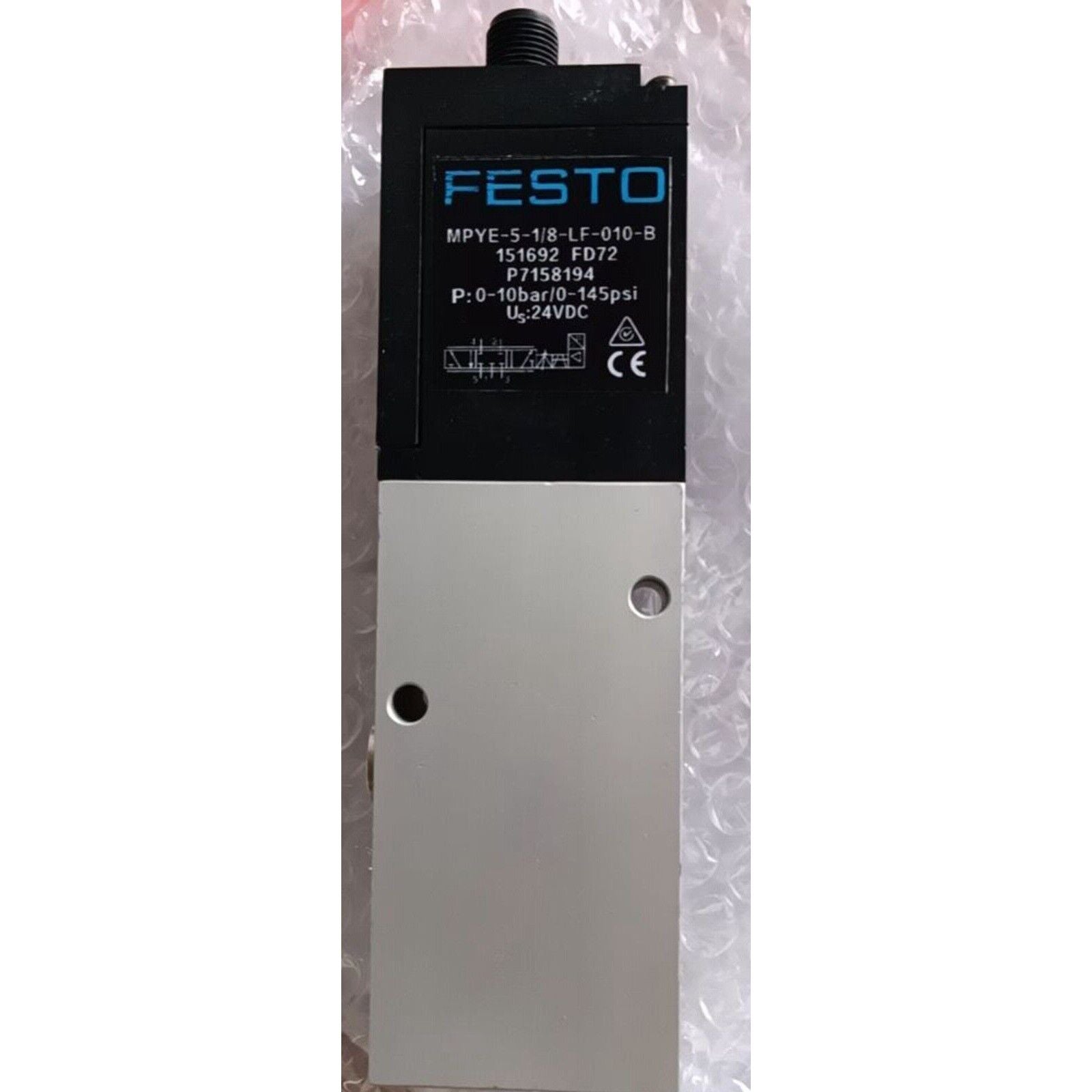 FESTO MPYE-5-1/8-LF-010-B Proportional Valve, industrial automation part. Features black housing and silver body.