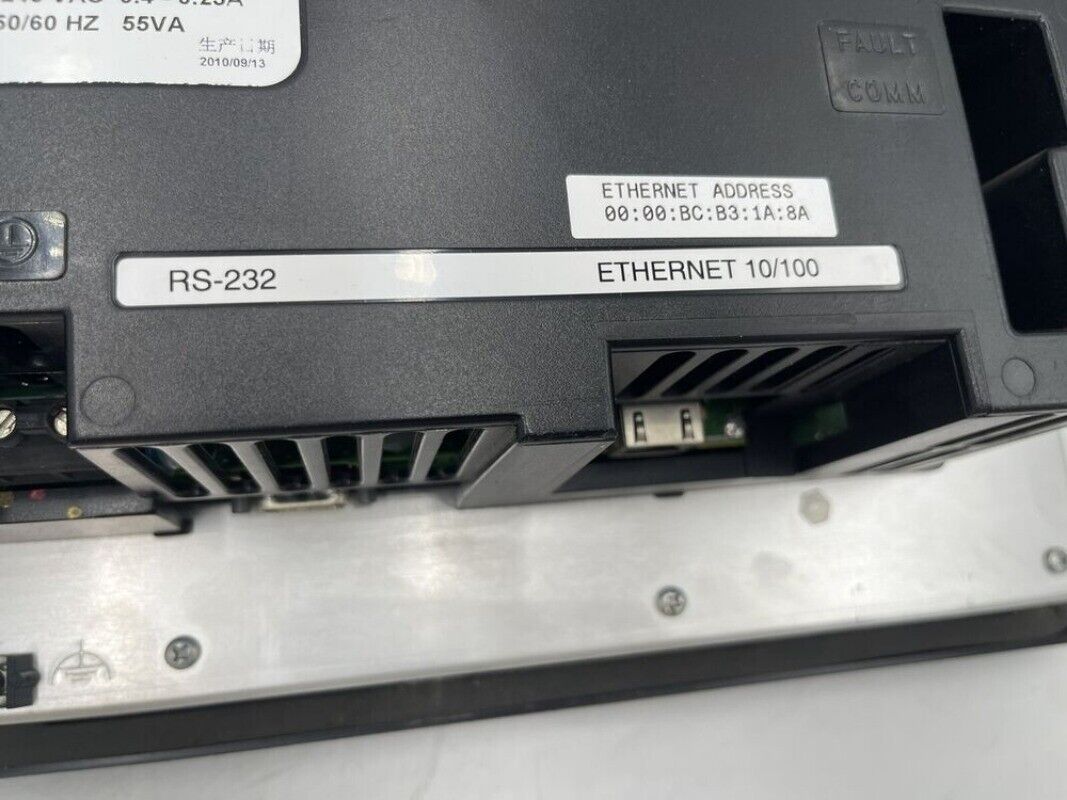 PanelView 1000 terminal back panel with RS-232 and Ethernet 10/100 ports, industrial automation equipment.