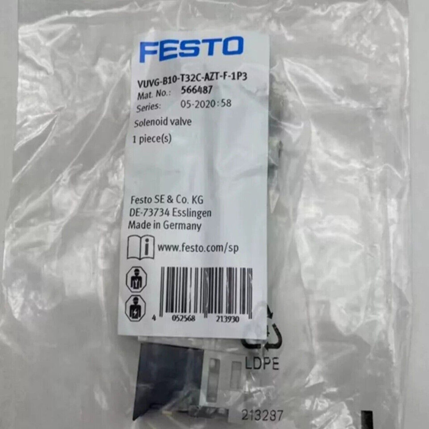 New FESTO VUVG-B10-T32C-AZT-F-1P3 566487 Solenoid Valve