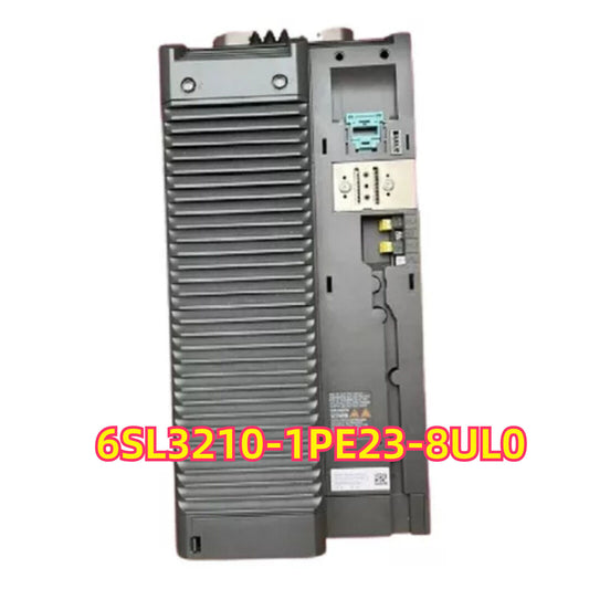 Siemens SINAMICS G120 power module, model 6SL3210-1PE23-8UL0, with prominent yellow text overlay.