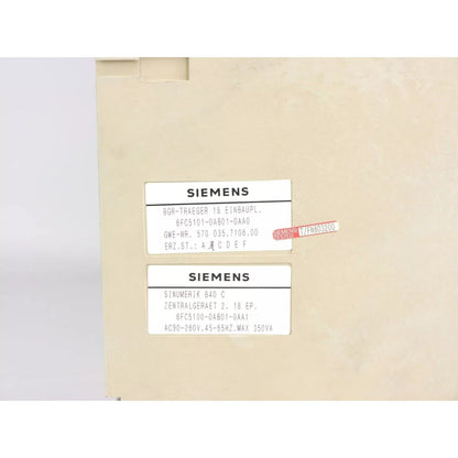 Siemens SINUMERIK 840C industrial automation part, beige unit with labels, model 6FC5101-0AB01-0AA0.