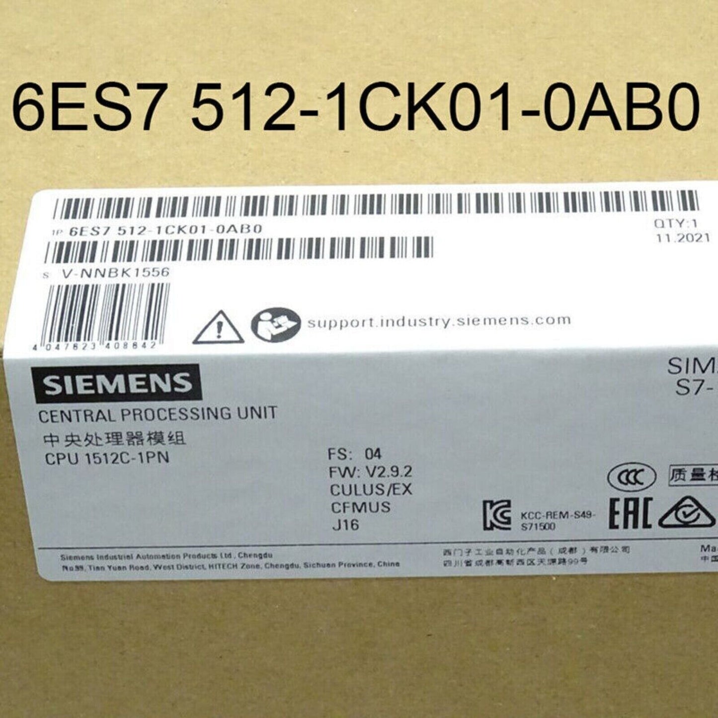 Siemens S7-1500 Compact CPU 1512C-1 PN PLC Module with label