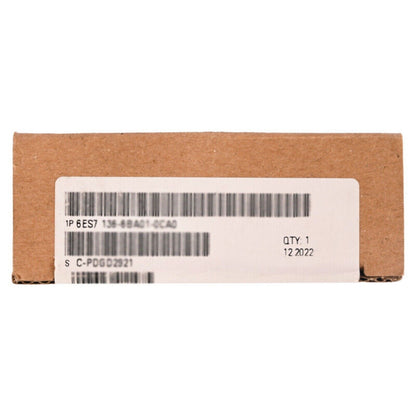 SIMATIC ET 200SP 6ES7136-6BA01-0CA0 module box with product information label, industrial automation parts