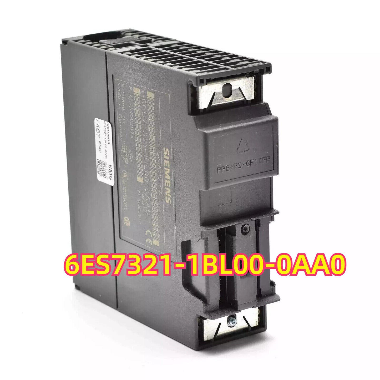 Siemens S7-300 6ES7321-1BL00-0AA0 digital input module. Black module for industrial automation, featuring the Siemens logo.